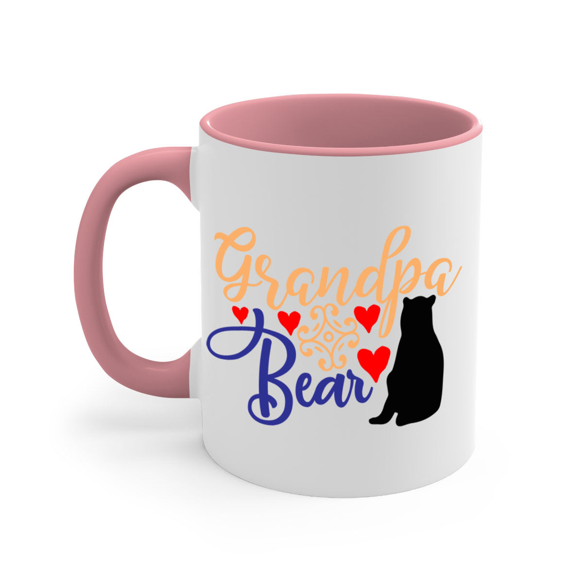 Grandpa Bear 43# Mug featuring a glossy finish, colored handle, and interior, available in multiple colors and sizes.