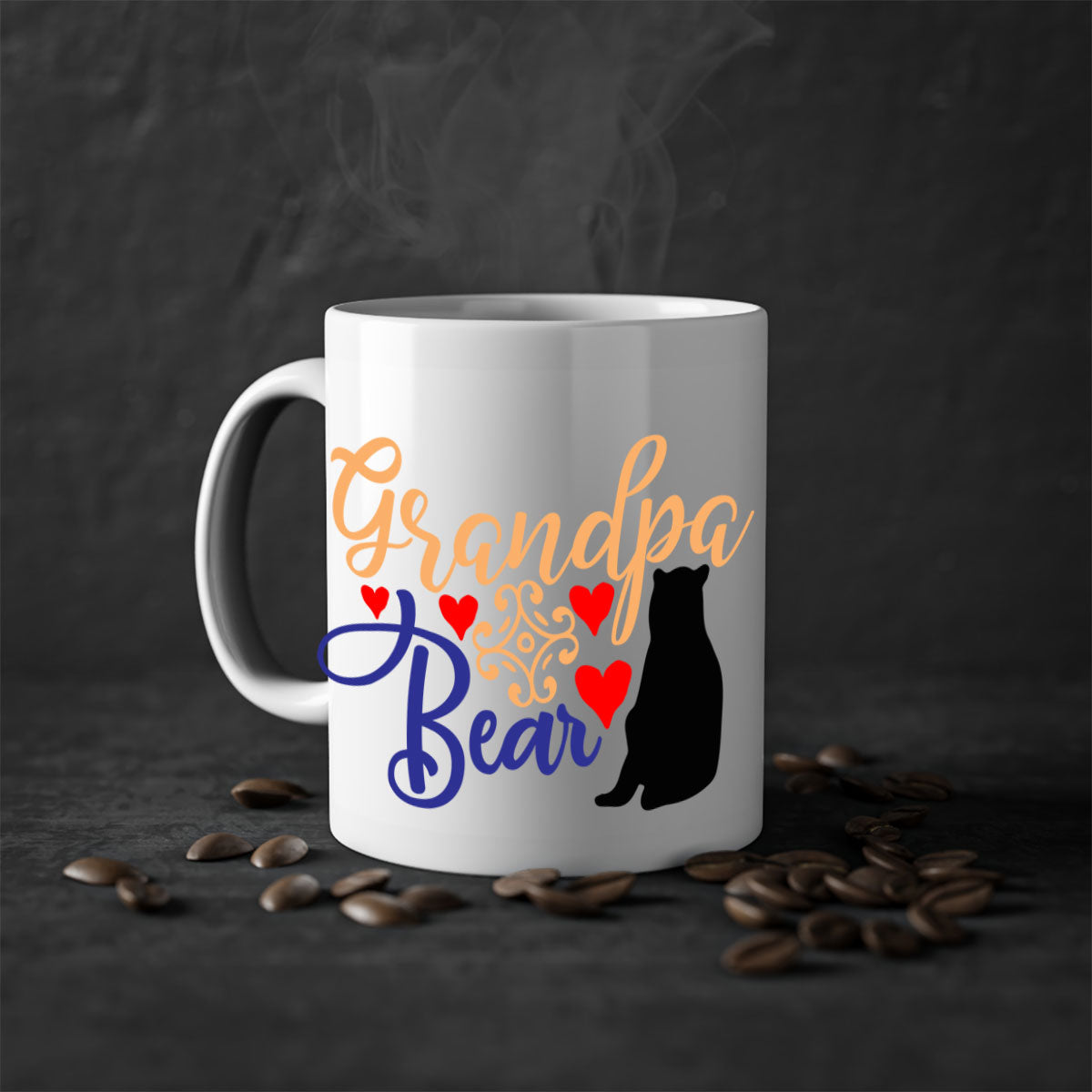 Grandpa Bear 43# Mug featuring a glossy finish, colored handle, and interior, available in multiple colors and sizes.