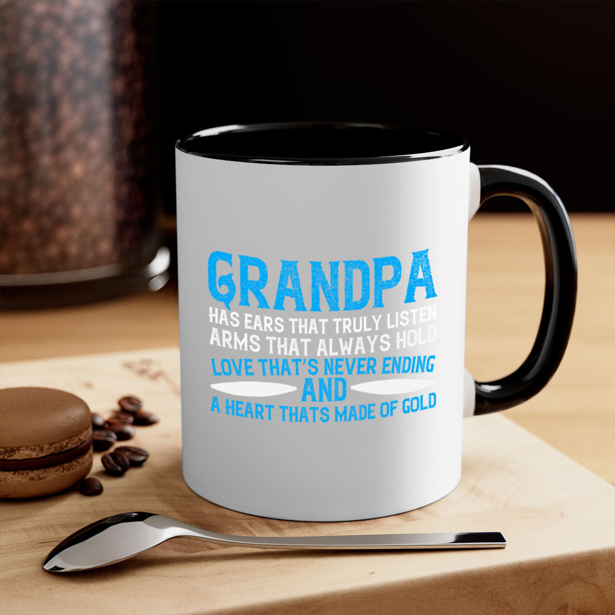 Ceramic Grandpa Mug with colorful handle and interior, available in two sizes, showcasing a glossy finish.