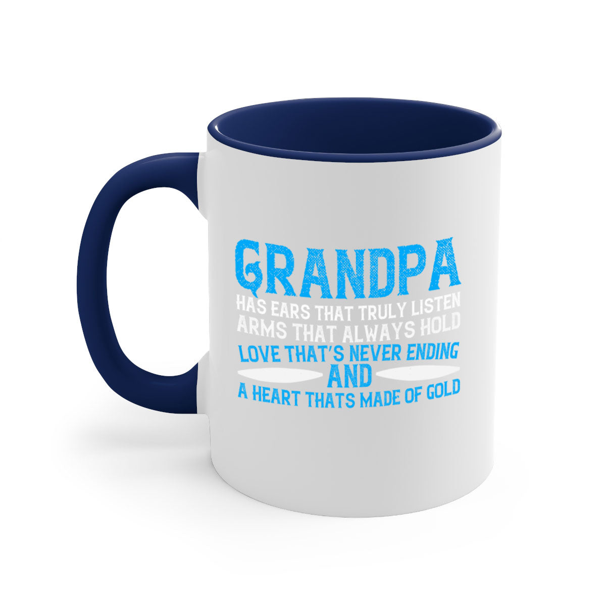 Ceramic Grandpa Mug with colorful handle and interior, available in two sizes, showcasing a glossy finish.