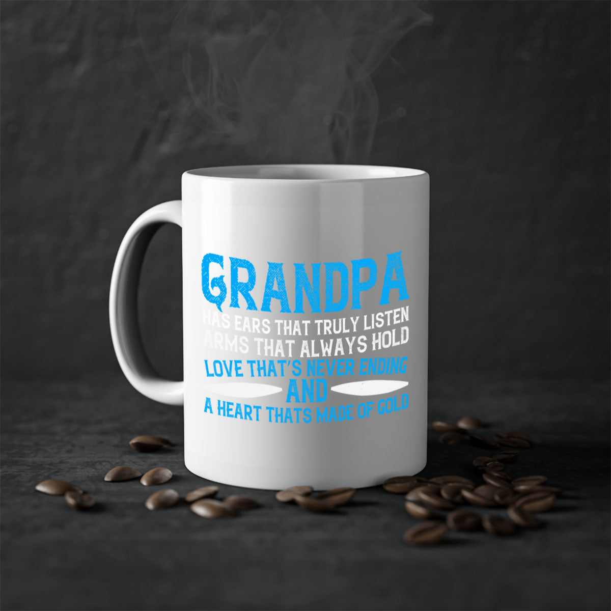 Ceramic Grandpa Mug with colorful handle and interior, available in two sizes, showcasing a glossy finish.