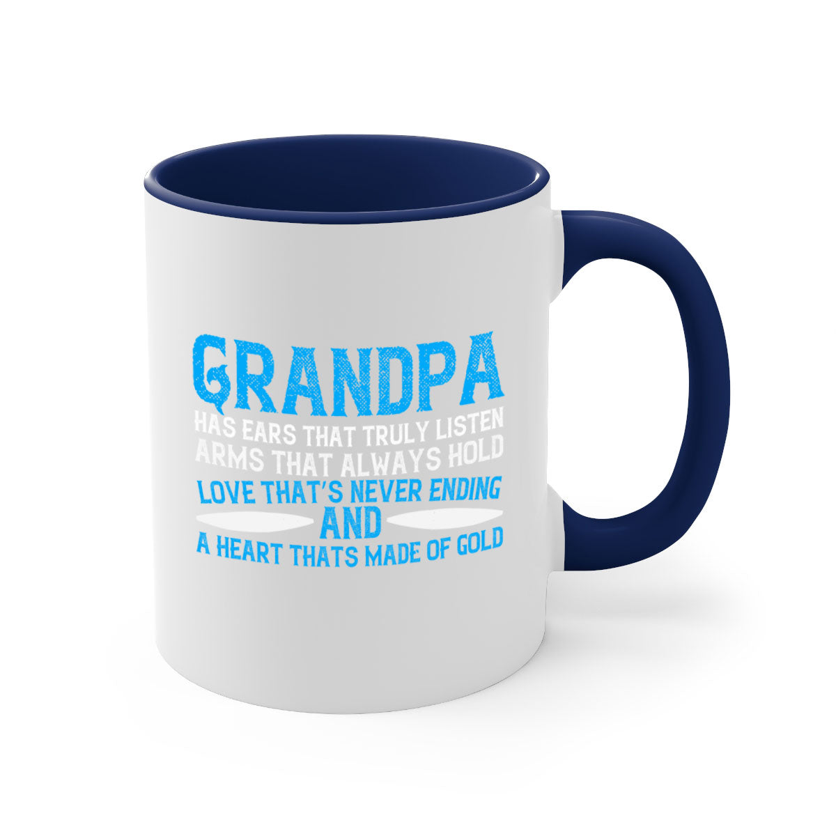 Ceramic Grandpa Mug with colorful handle and interior, available in two sizes, showcasing a glossy finish.