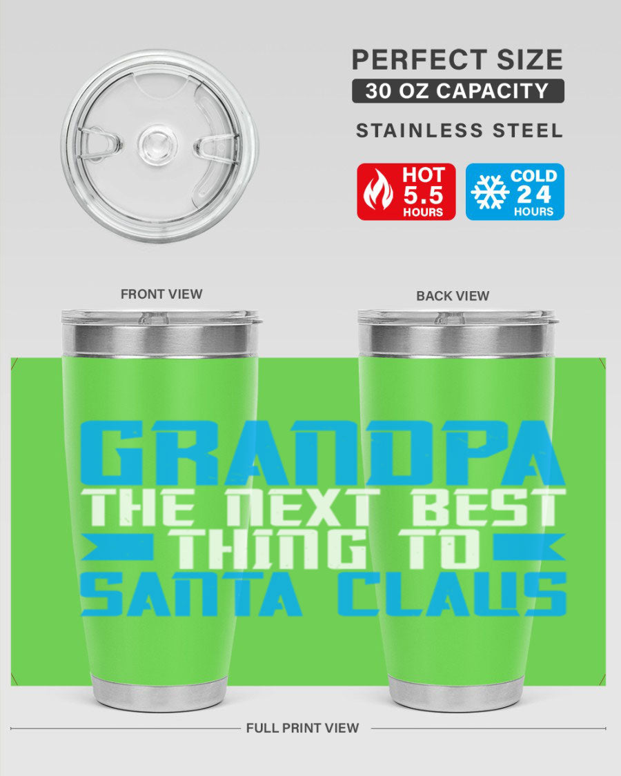 Grandpa Santa Claus 20oz Tumbler featuring double wall vacuum insulation and festive design, perfect for hot and cold beverages.