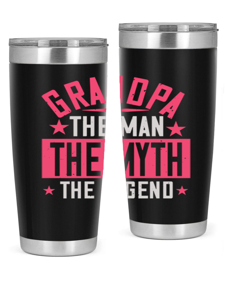 A stylish stainless steel tumbler featuring the phrase 'Grandpa the Man, the Myth, the Legend', perfect for hot and cold beverages.