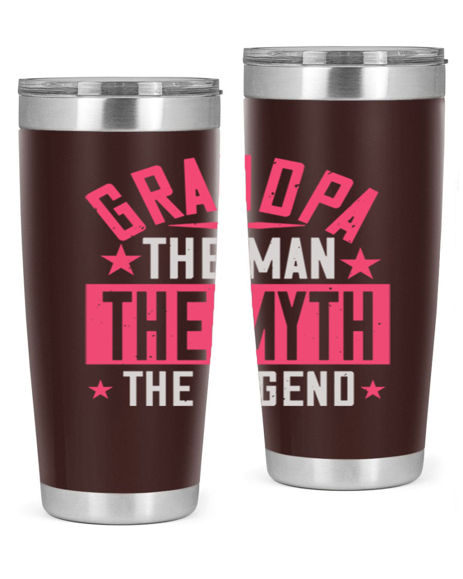 A stylish stainless steel tumbler featuring the phrase 'Grandpa the Man, the Myth, the Legend', perfect for hot and cold beverages.