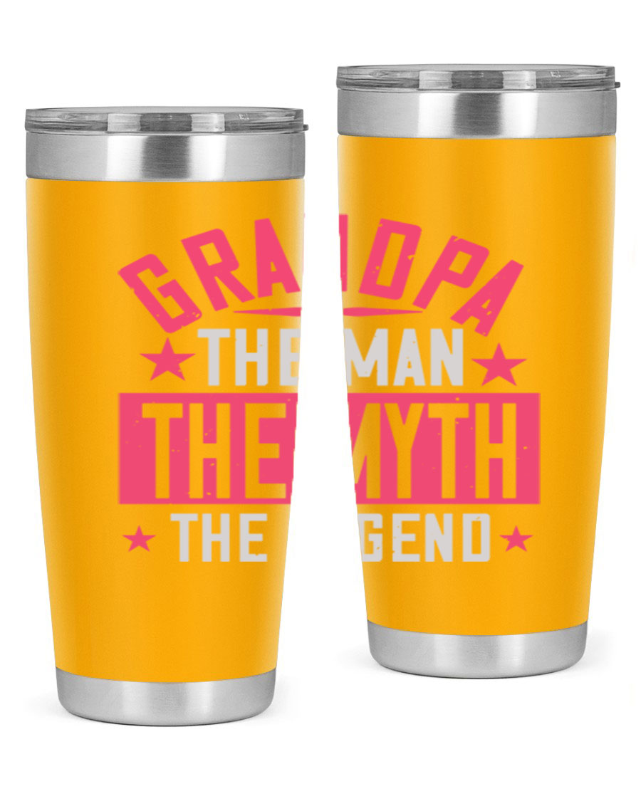 A stylish stainless steel tumbler featuring the phrase 'Grandpa the Man, the Myth, the Legend', perfect for hot and cold beverages.