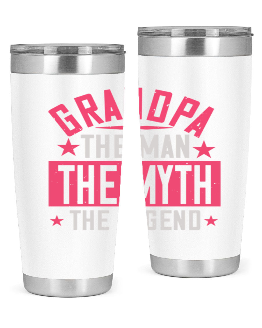 A stylish stainless steel tumbler featuring the phrase 'Grandpa the Man, the Myth, the Legend', perfect for hot and cold beverages.