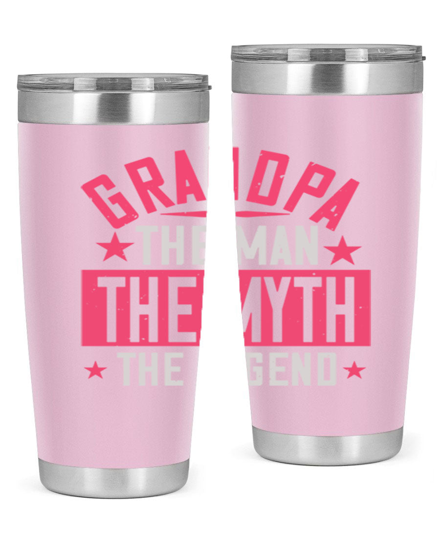 A stylish stainless steel tumbler featuring the phrase 'Grandpa the Man, the Myth, the Legend', perfect for hot and cold beverages.