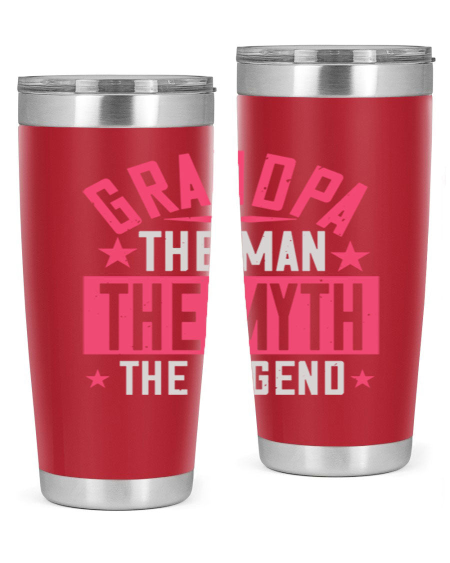 A stylish stainless steel tumbler featuring the phrase 'Grandpa the Man, the Myth, the Legend', perfect for hot and cold beverages.