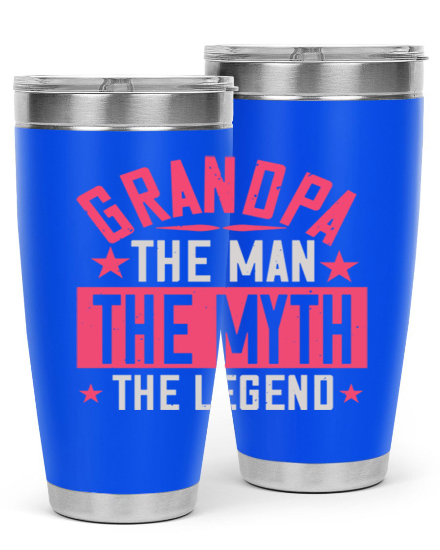 A stylish stainless steel tumbler featuring the phrase 'Grandpa the Man, the Myth, the Legend', perfect for hot and cold beverages.