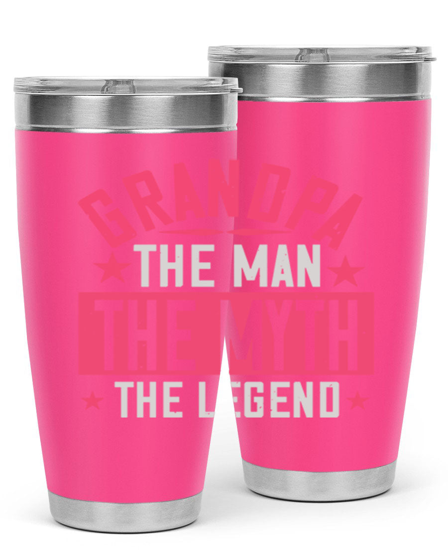 A stylish stainless steel tumbler featuring the phrase 'Grandpa the Man, the Myth, the Legend', perfect for hot and cold beverages.