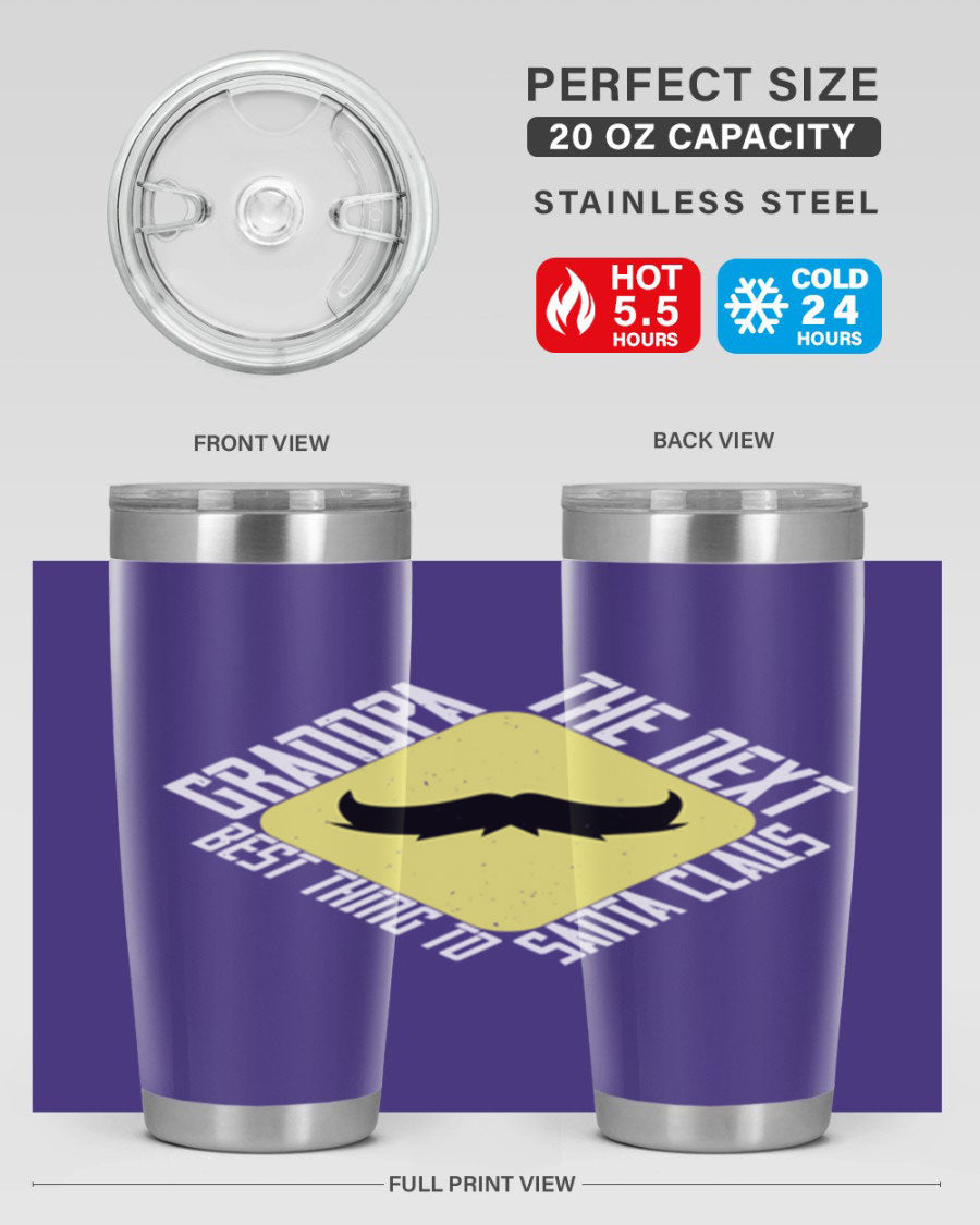 Grandpa Tumbler featuring a double wall vacuum design, perfect for hot and cold beverages, with a stylish print saying 'The next best thing to Santa Claus'.
