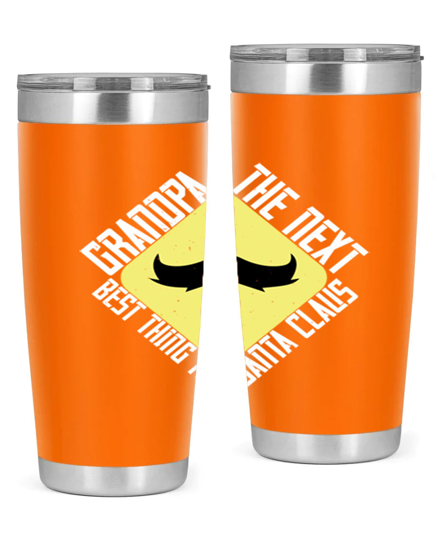 Grandpa Tumbler featuring a double wall vacuum design, perfect for hot and cold beverages, with a stylish print saying 'The next best thing to Santa Claus'.