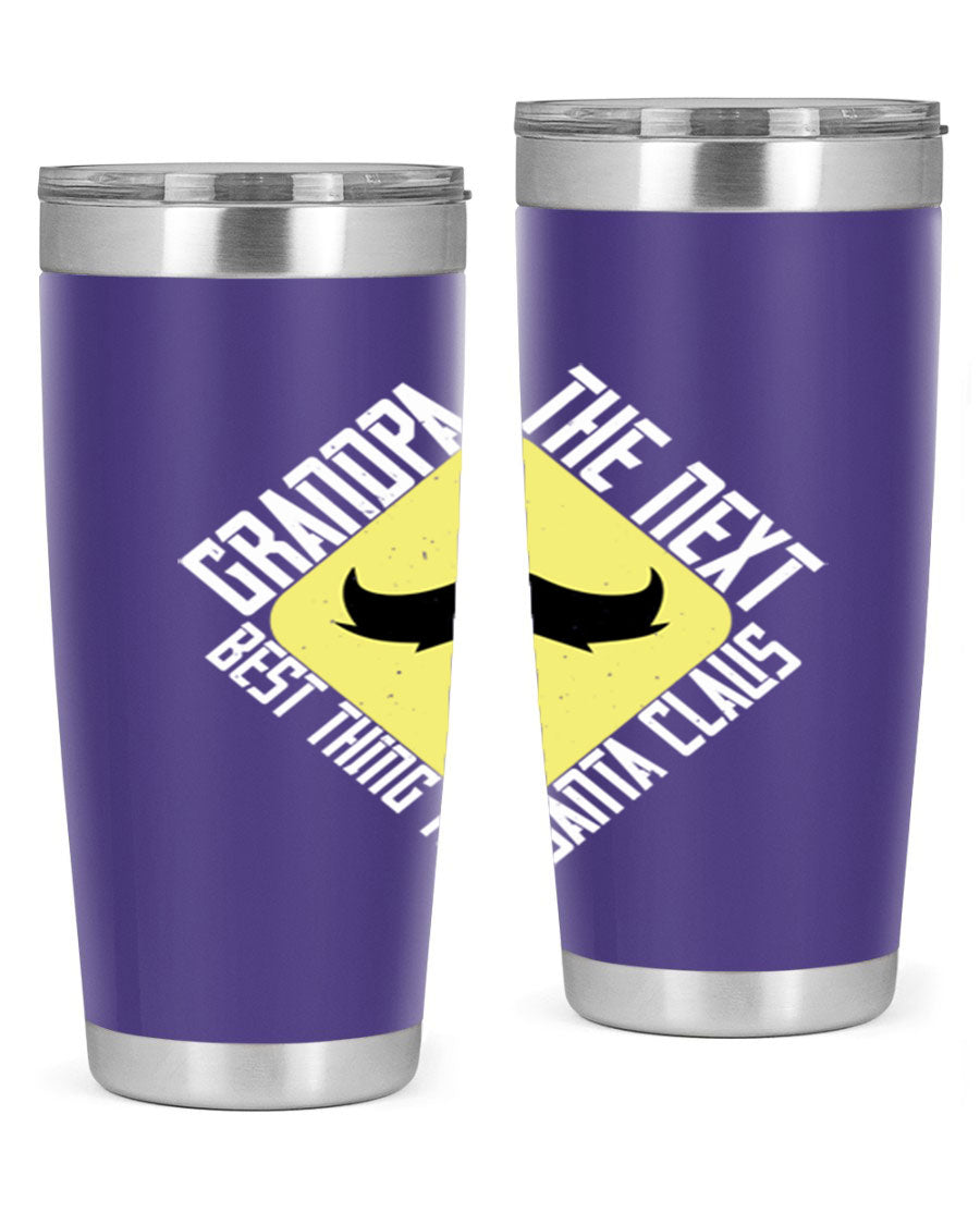 Grandpa Tumbler featuring a double wall vacuum design, perfect for hot and cold beverages, with a stylish print saying 'The next best thing to Santa Claus'.
