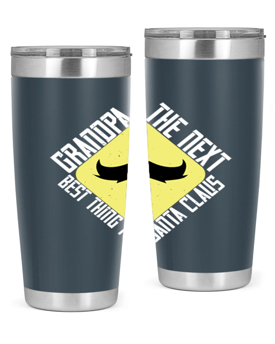 Grandpa Tumbler featuring a double wall vacuum design, perfect for hot and cold beverages, with a stylish print saying 'The next best thing to Santa Claus'.