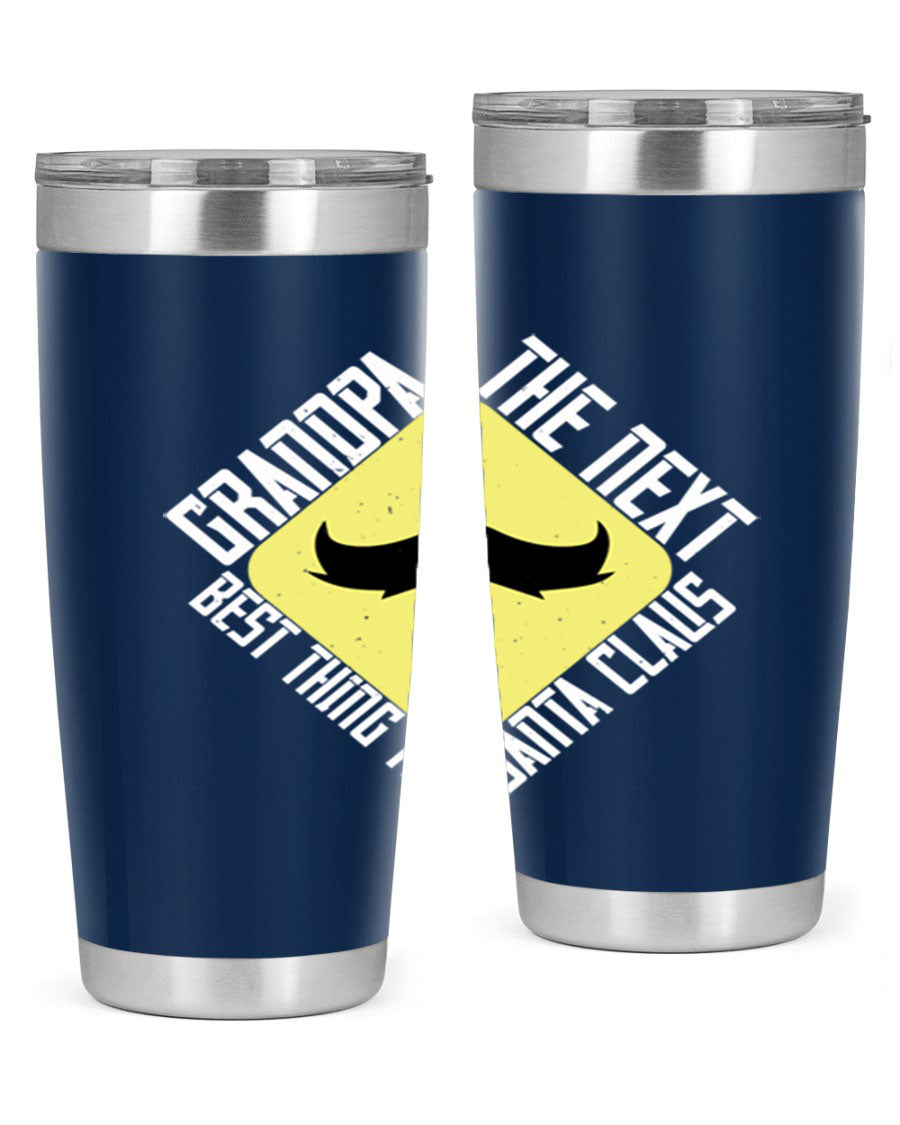 Grandpa Tumbler featuring a double wall vacuum design, perfect for hot and cold beverages, with a stylish print saying 'The next best thing to Santa Claus'.