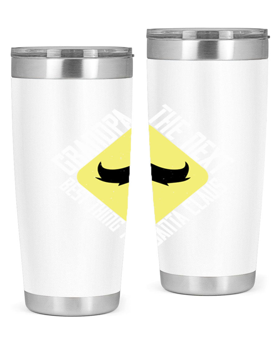 Grandpa Tumbler featuring a double wall vacuum design, perfect for hot and cold beverages, with a stylish print saying 'The next best thing to Santa Claus'.