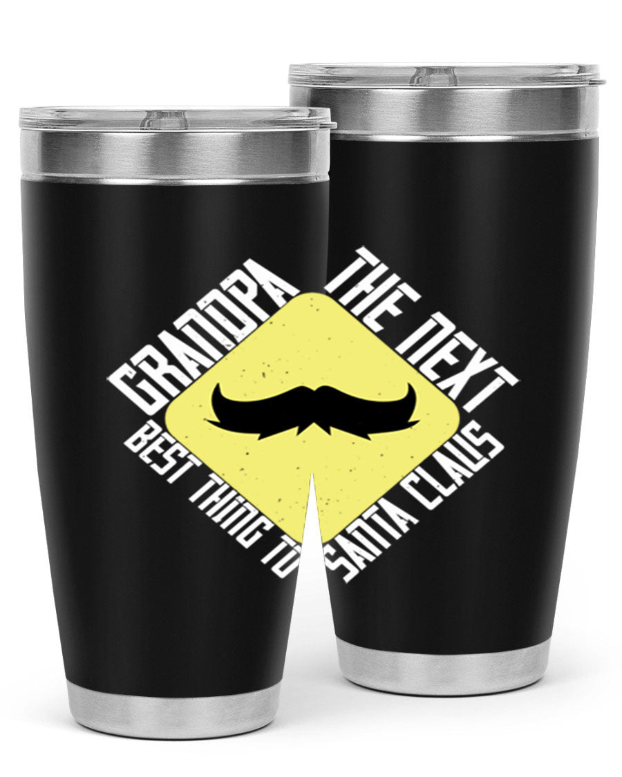 Grandpa Tumbler featuring a double wall vacuum design, perfect for hot and cold beverages, with a stylish print saying 'The next best thing to Santa Claus'.