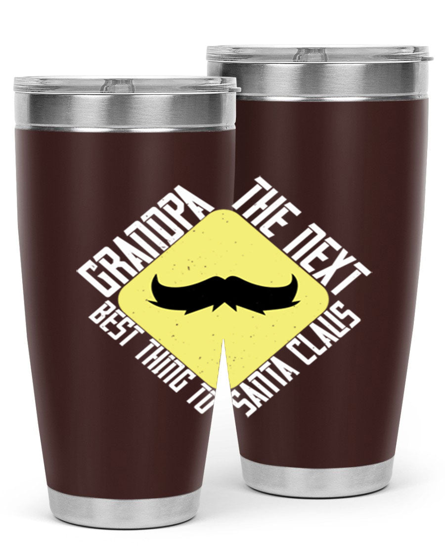 Grandpa Tumbler featuring a double wall vacuum design, perfect for hot and cold beverages, with a stylish print saying 'The next best thing to Santa Claus'.