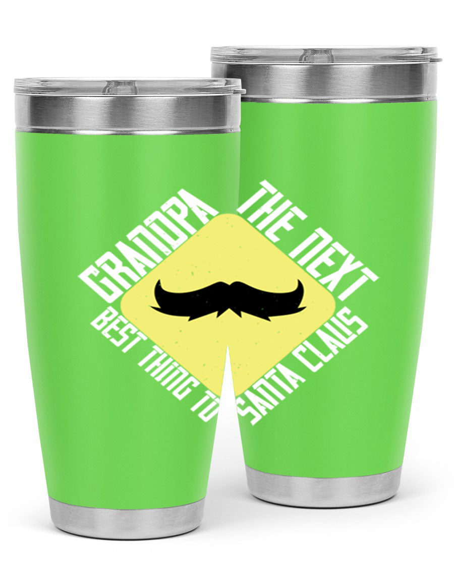 Grandpa Tumbler featuring a double wall vacuum design, perfect for hot and cold beverages, with a stylish print saying 'The next best thing to Santa Claus'.