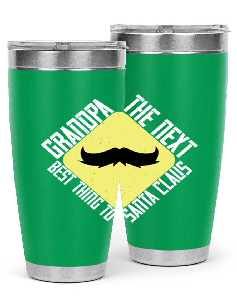 Grandpa Tumbler featuring a double wall vacuum design, perfect for hot and cold beverages, with a stylish print saying 'The next best thing to Santa Claus'.
