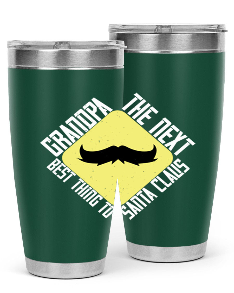 Grandpa Tumbler featuring a double wall vacuum design, perfect for hot and cold beverages, with a stylish print saying 'The next best thing to Santa Claus'.