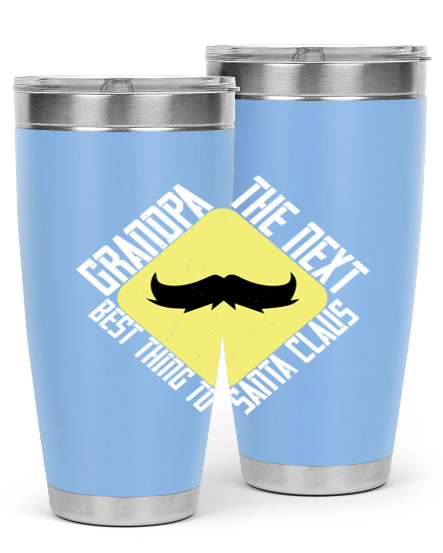 Grandpa Tumbler featuring a double wall vacuum design, perfect for hot and cold beverages, with a stylish print saying 'The next best thing to Santa Claus'.