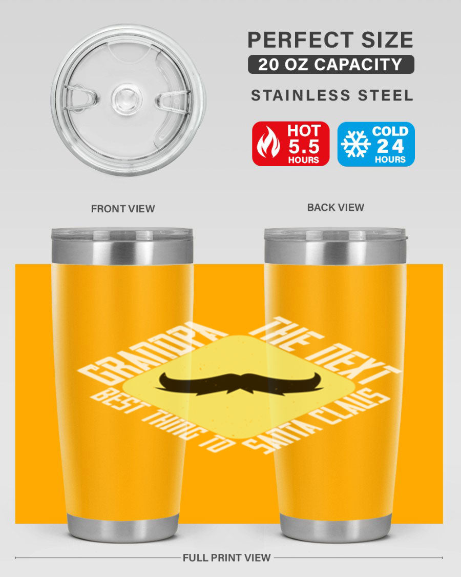 Grandpa Tumbler featuring a double wall vacuum design, perfect for hot and cold beverages, with a stylish print saying 'The next best thing to Santa Claus'.
