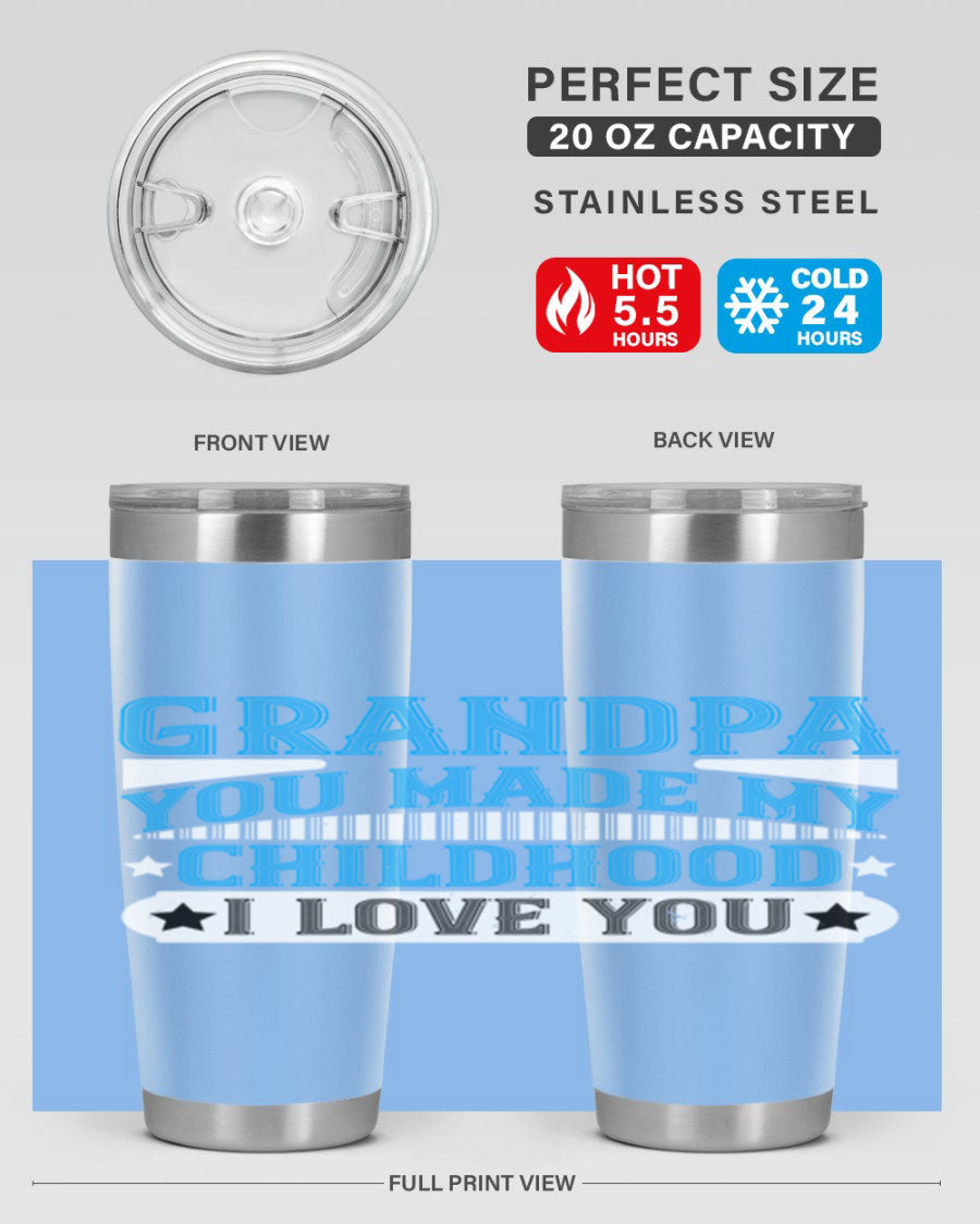A stylish 20oz and 30oz stainless steel tumbler with a heartfelt message for grandpa, showcasing its double wall vacuum design.