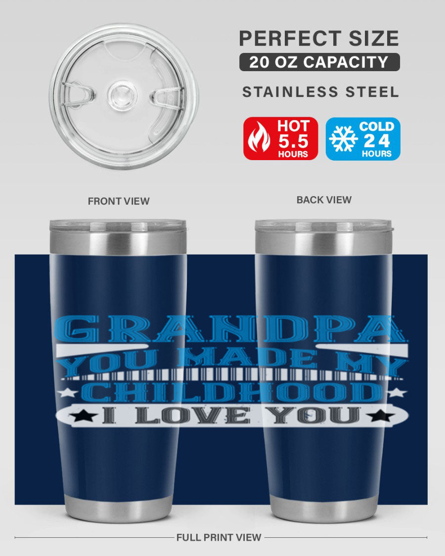 A stylish 20oz and 30oz stainless steel tumbler with a heartfelt message for grandpa, showcasing its double wall vacuum design.