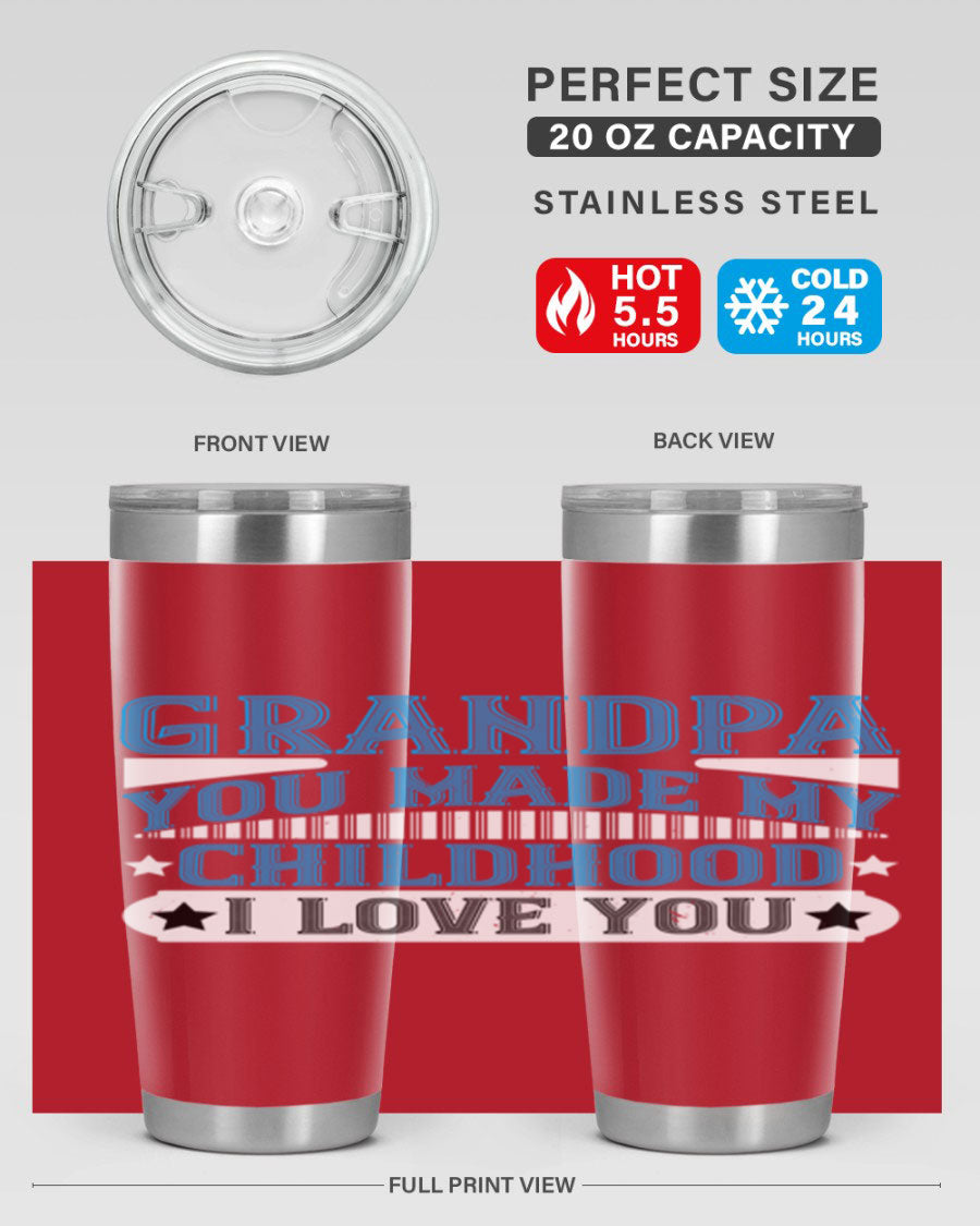 A stylish 20oz and 30oz stainless steel tumbler with a heartfelt message for grandpa, showcasing its double wall vacuum design.