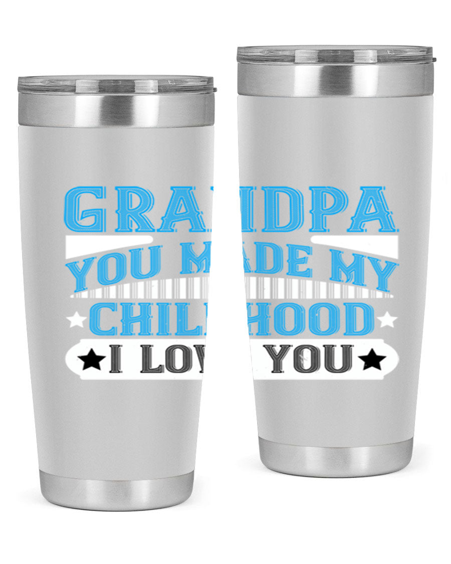 A stylish 20oz and 30oz stainless steel tumbler with a heartfelt message for grandpa, showcasing its double wall vacuum design.