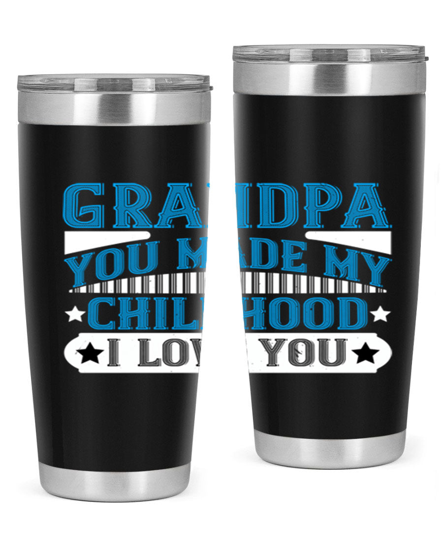 A stylish 20oz and 30oz stainless steel tumbler with a heartfelt message for grandpa, showcasing its double wall vacuum design.