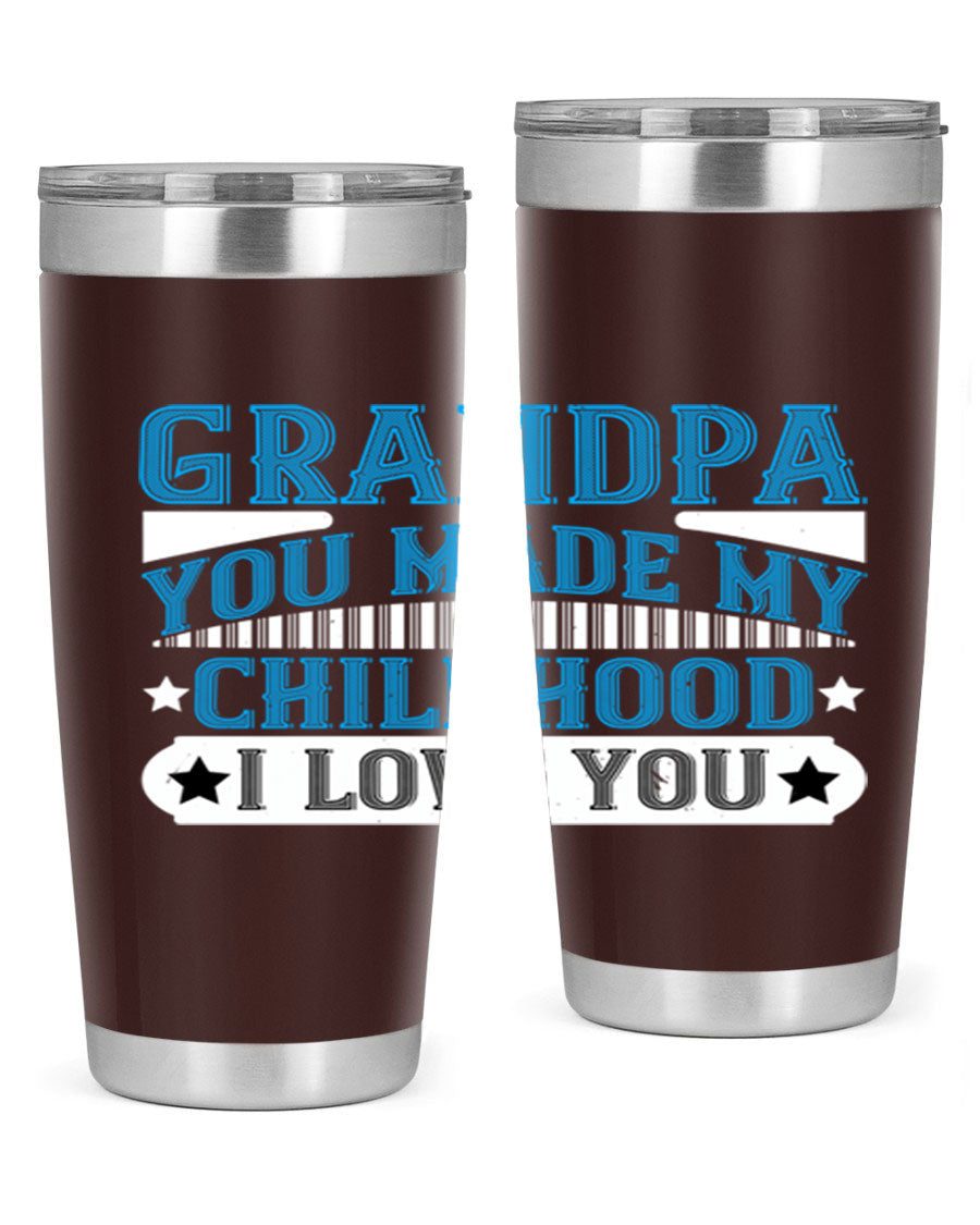 A stylish 20oz and 30oz stainless steel tumbler with a heartfelt message for grandpa, showcasing its double wall vacuum design.
