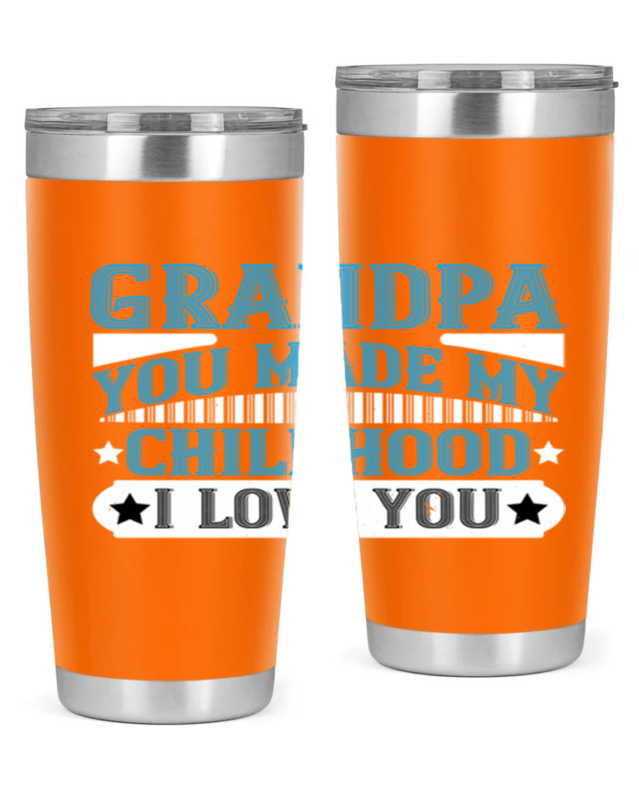 A stylish 20oz and 30oz stainless steel tumbler with a heartfelt message for grandpa, showcasing its double wall vacuum design.