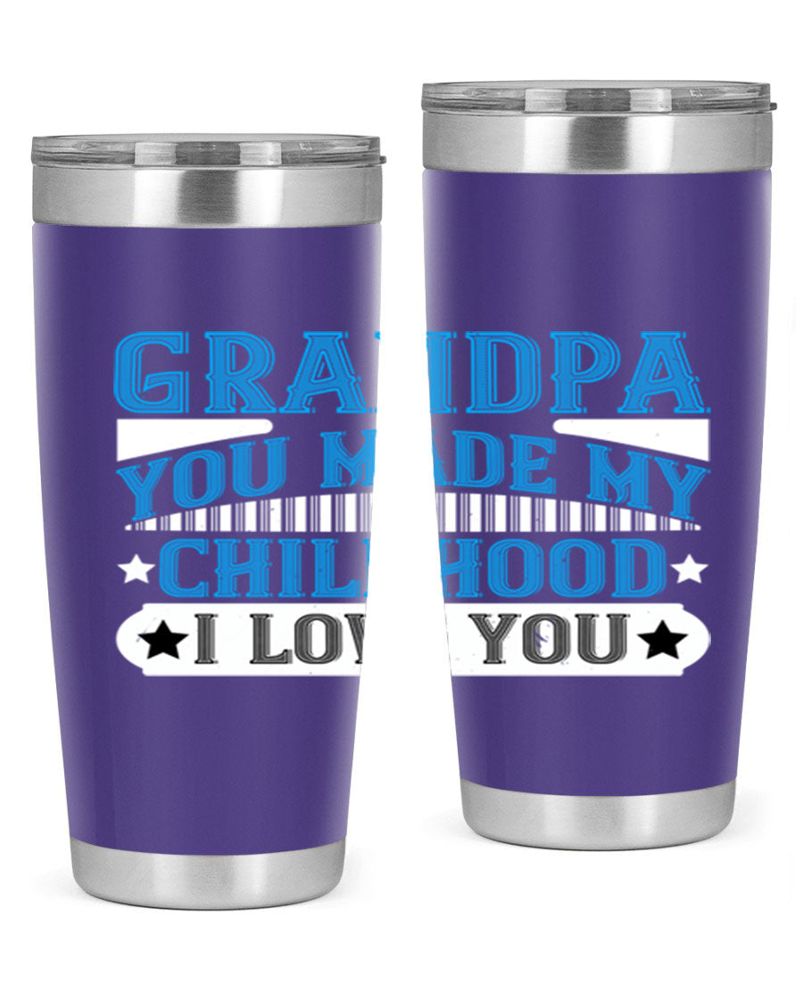 A stylish 20oz and 30oz stainless steel tumbler with a heartfelt message for grandpa, showcasing its double wall vacuum design.