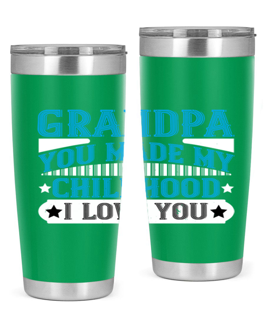 A stylish 20oz and 30oz stainless steel tumbler with a heartfelt message for grandpa, showcasing its double wall vacuum design.