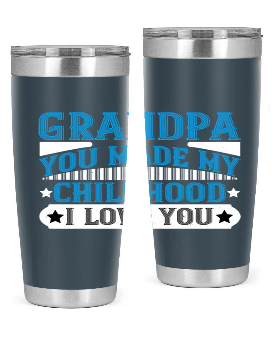 A stylish 20oz and 30oz stainless steel tumbler with a heartfelt message for grandpa, showcasing its double wall vacuum design.