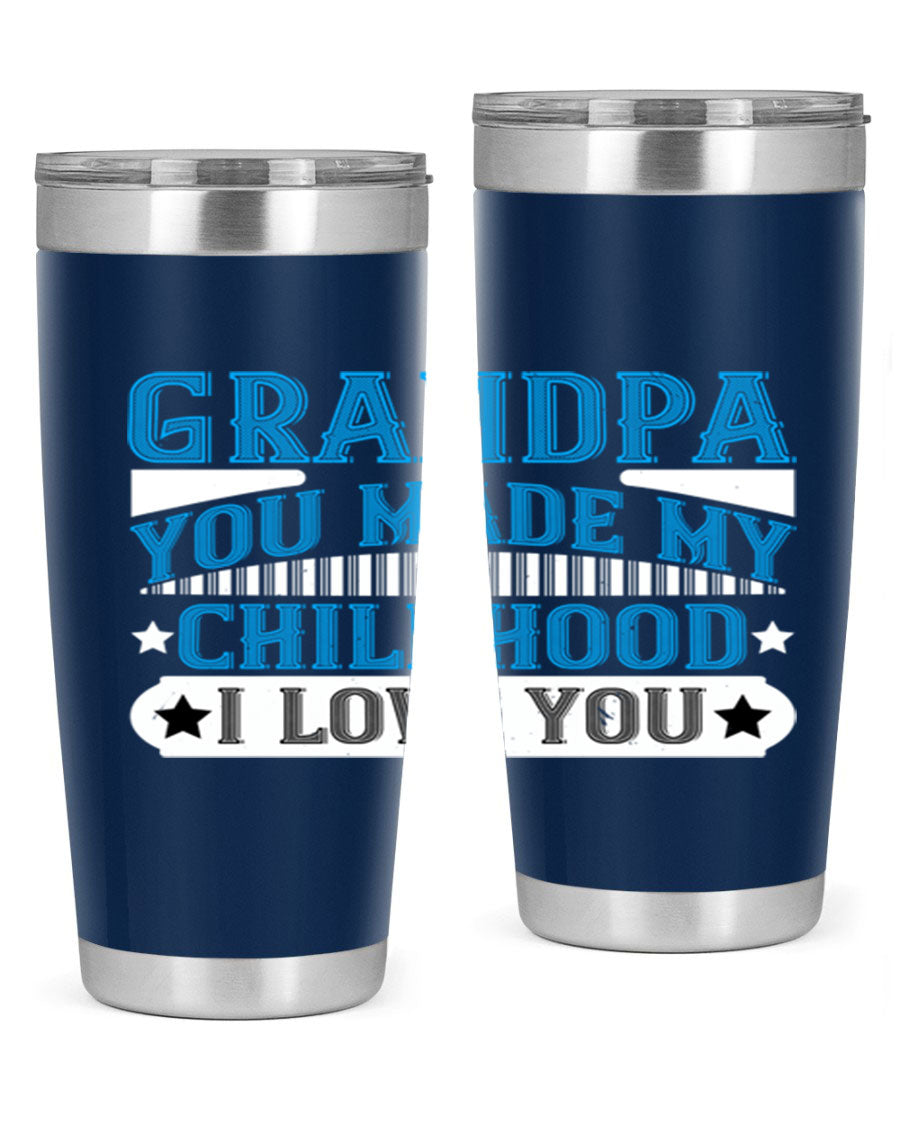 A stylish 20oz and 30oz stainless steel tumbler with a heartfelt message for grandpa, showcasing its double wall vacuum design.