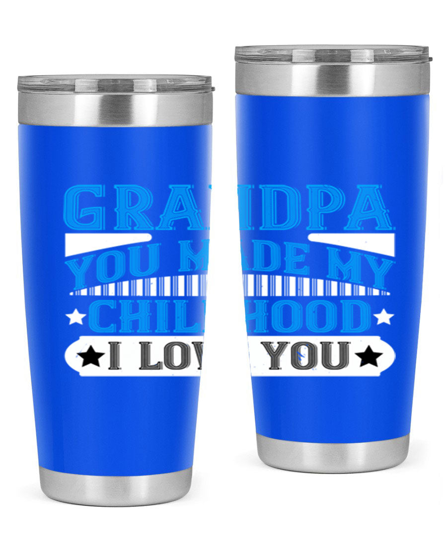 A stylish 20oz and 30oz stainless steel tumbler with a heartfelt message for grandpa, showcasing its double wall vacuum design.