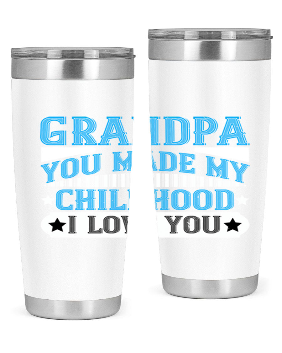 A stylish 20oz and 30oz stainless steel tumbler with a heartfelt message for grandpa, showcasing its double wall vacuum design.