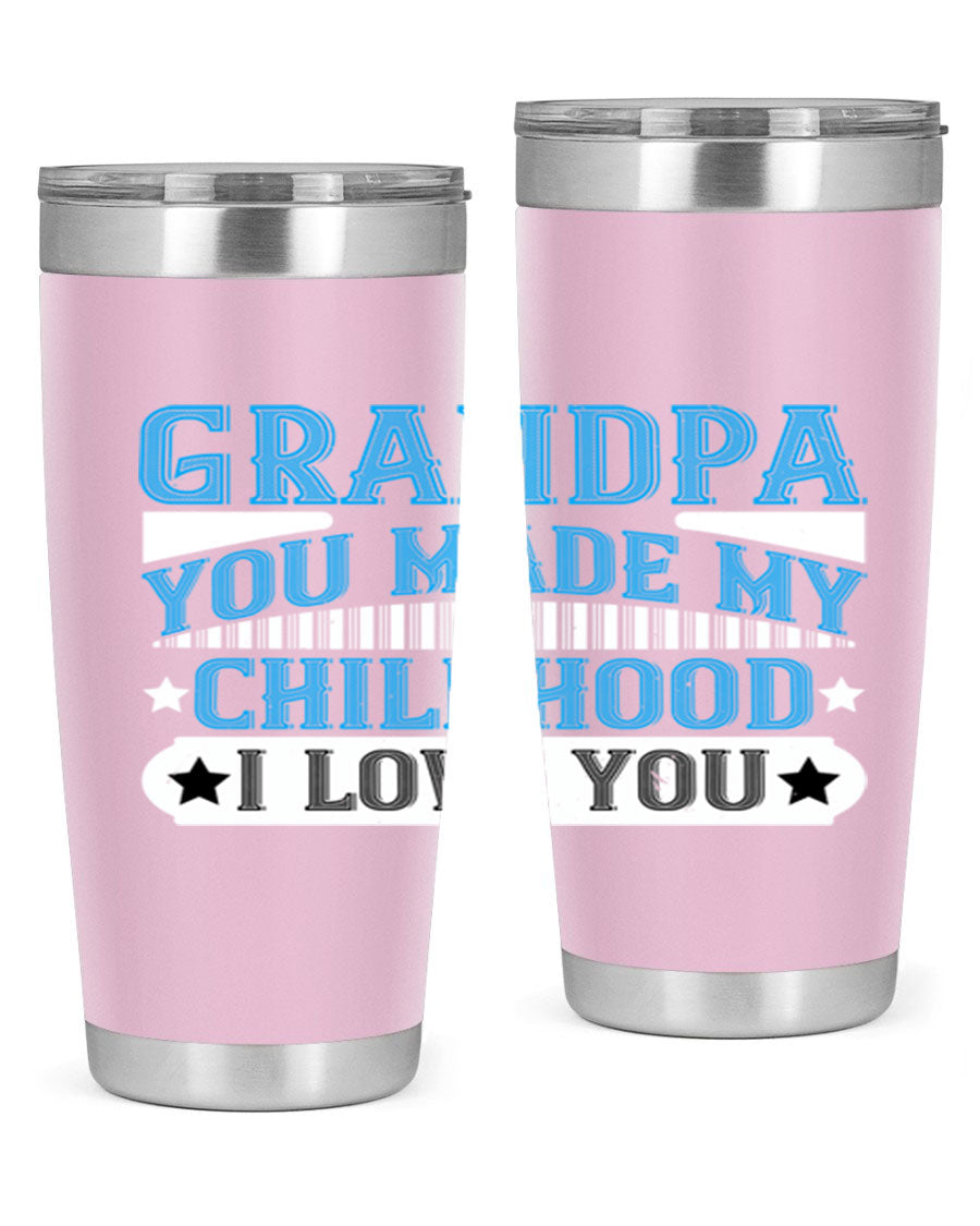 A stylish 20oz and 30oz stainless steel tumbler with a heartfelt message for grandpa, showcasing its double wall vacuum design.