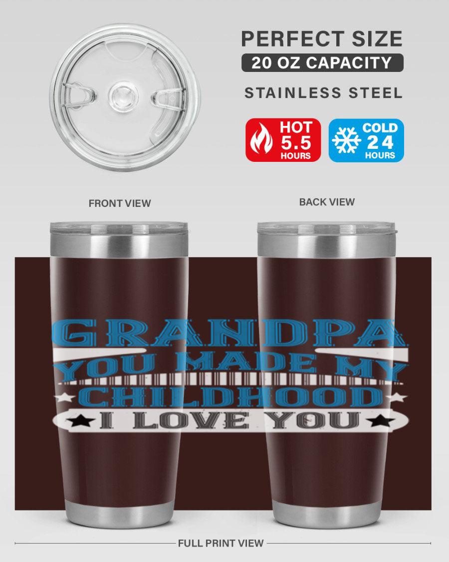A stylish 20oz and 30oz stainless steel tumbler with a heartfelt message for grandpa, showcasing its double wall vacuum design.