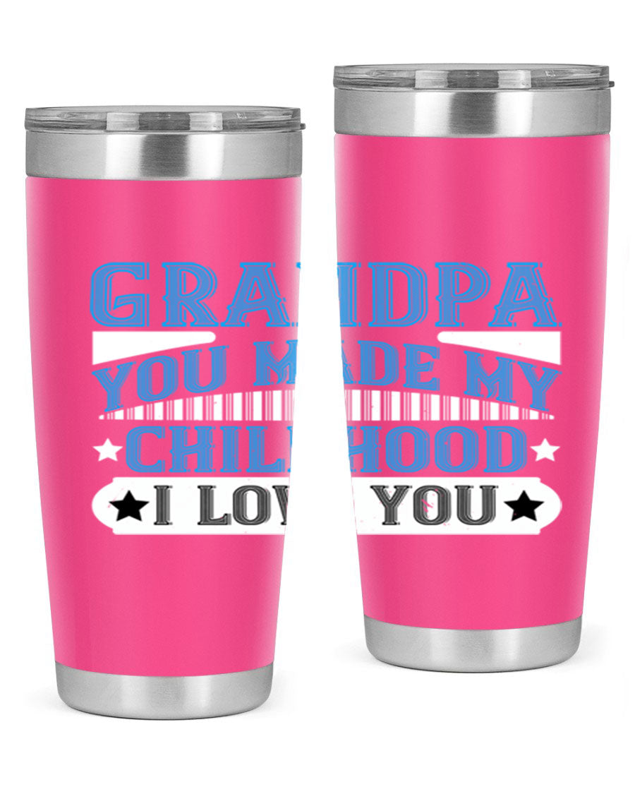 A stylish 20oz and 30oz stainless steel tumbler with a heartfelt message for grandpa, showcasing its double wall vacuum design.
