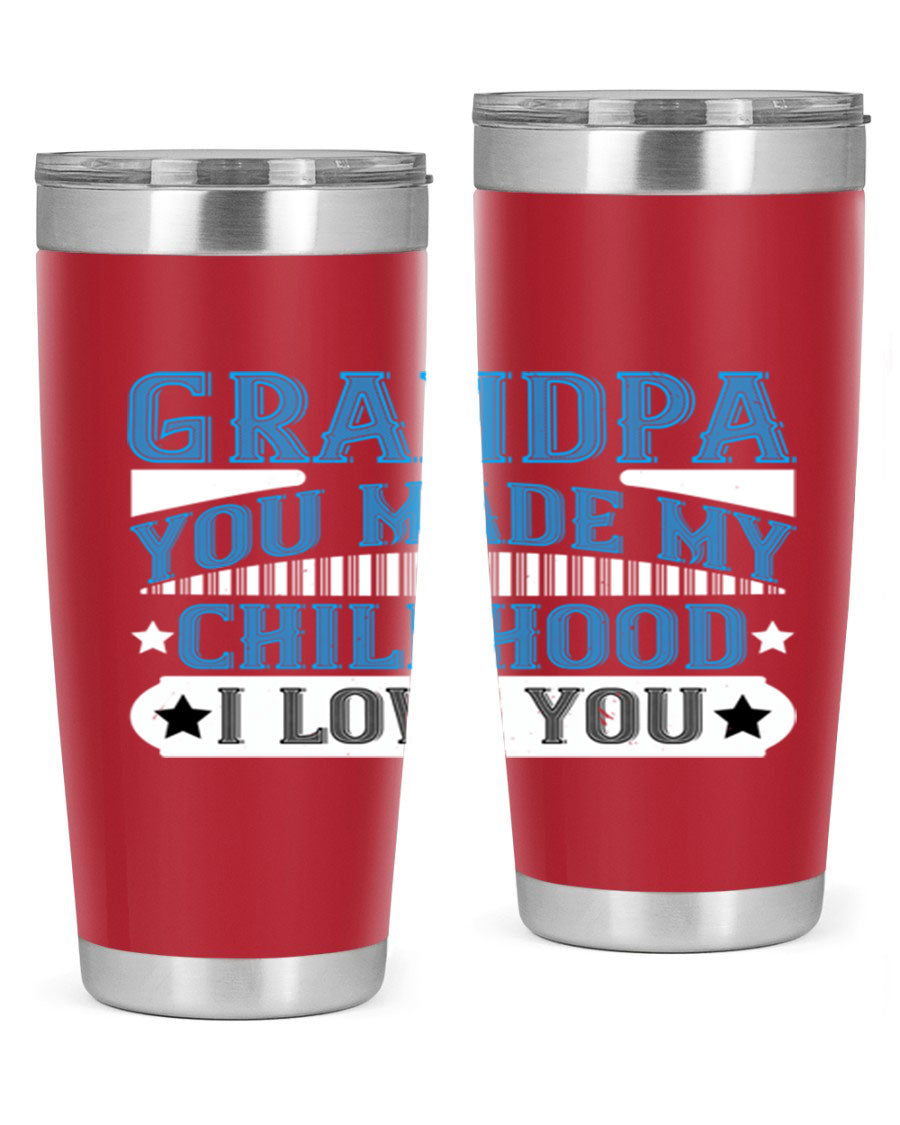 A stylish 20oz and 30oz stainless steel tumbler with a heartfelt message for grandpa, showcasing its double wall vacuum design.