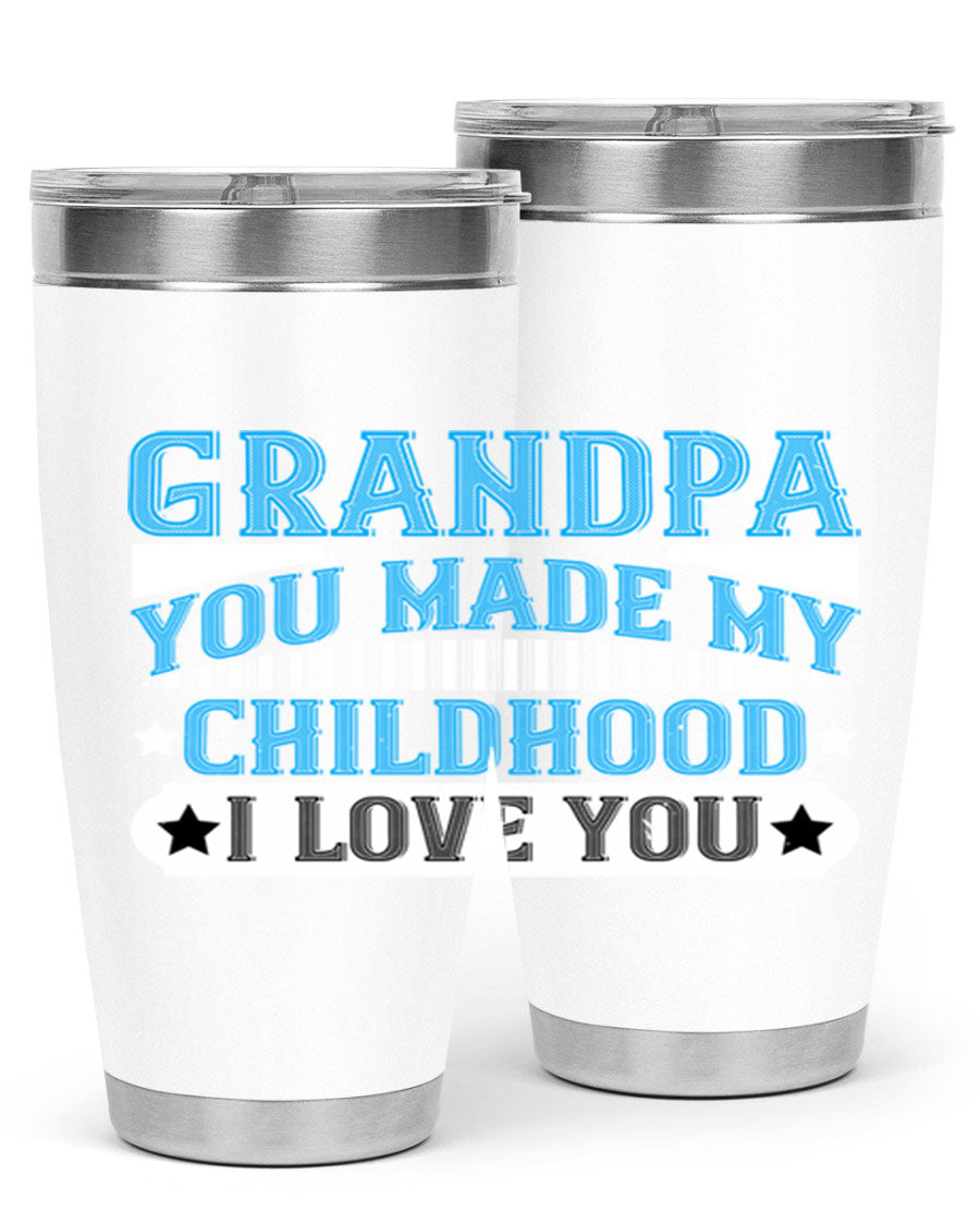 A stylish 20oz and 30oz stainless steel tumbler with a heartfelt message for grandpa, showcasing its double wall vacuum design.