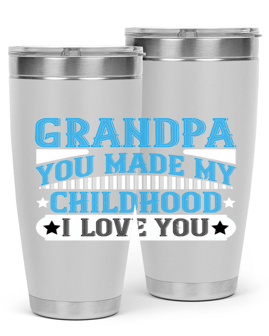 A stylish 20oz and 30oz stainless steel tumbler with a heartfelt message for grandpa, showcasing its double wall vacuum design.