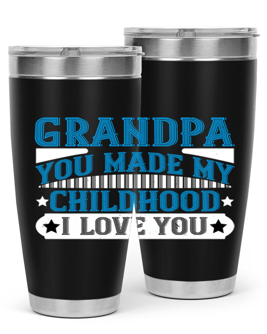A stylish 20oz and 30oz stainless steel tumbler with a heartfelt message for grandpa, showcasing its double wall vacuum design.