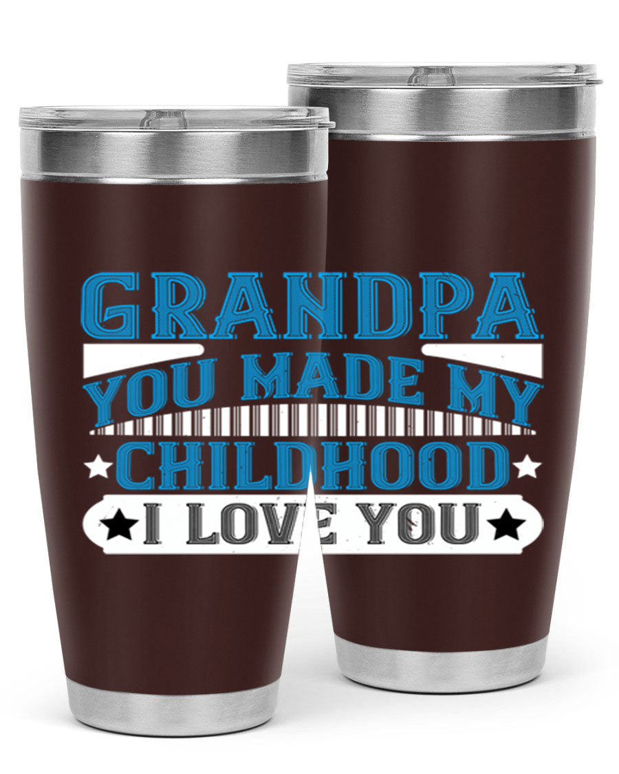 A stylish 20oz and 30oz stainless steel tumbler with a heartfelt message for grandpa, showcasing its double wall vacuum design.