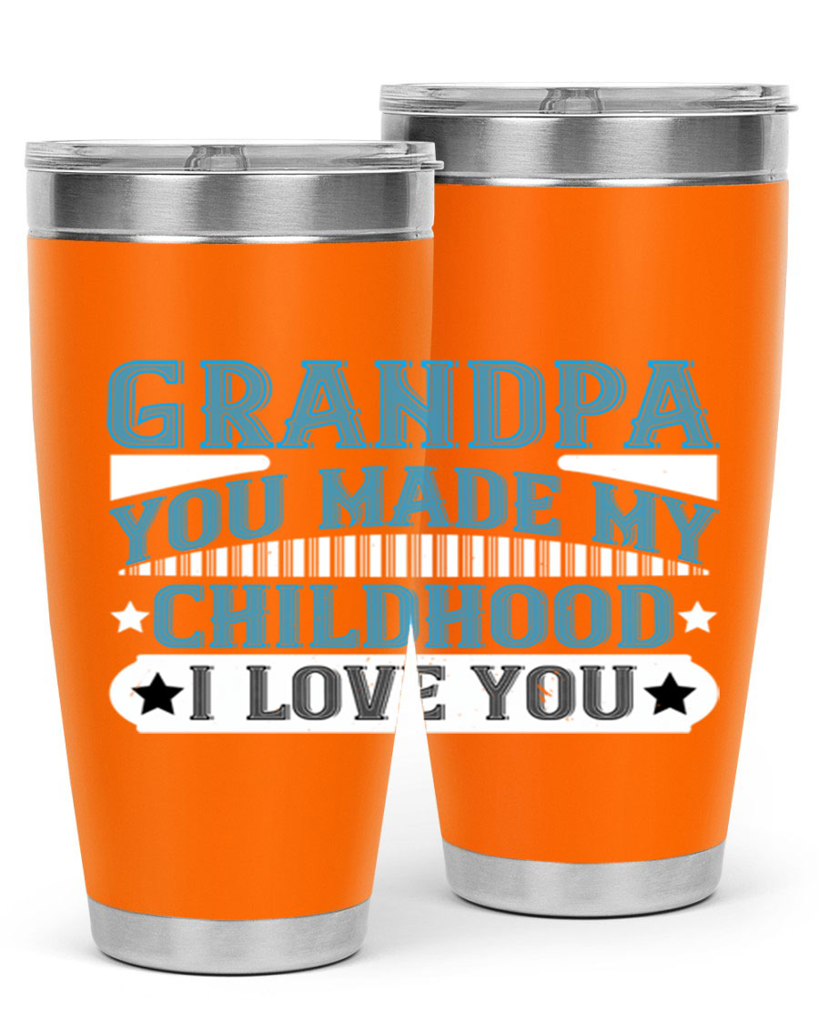 A stylish 20oz and 30oz stainless steel tumbler with a heartfelt message for grandpa, showcasing its double wall vacuum design.